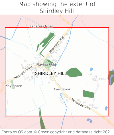 Map showing extent of Shirdley Hill as bounding box