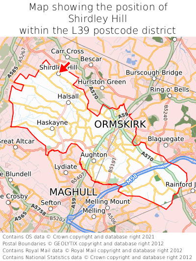 Map showing location of Shirdley Hill within L39