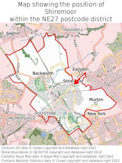 Map showing location of Shiremoor within NE27