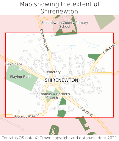 Map showing extent of Shirenewton as bounding box