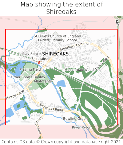 Map showing extent of Shireoaks as bounding box