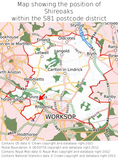 Map showing location of Shireoaks within S81