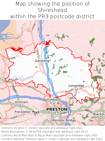 Map showing location of Shireshead within PR3