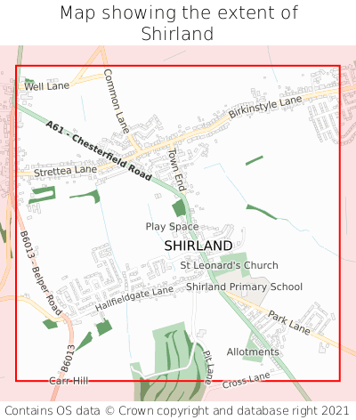 Map showing extent of Shirland as bounding box