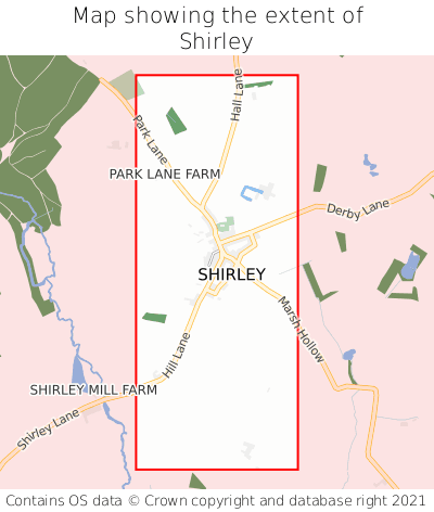 Map showing extent of Shirley as bounding box