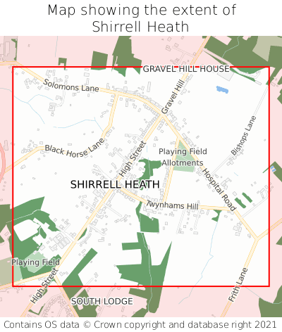 Map showing extent of Shirrell Heath as bounding box