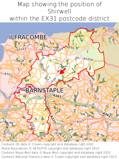 Map showing location of Shirwell within EX31