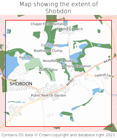 Map showing extent of Shobdon as bounding box