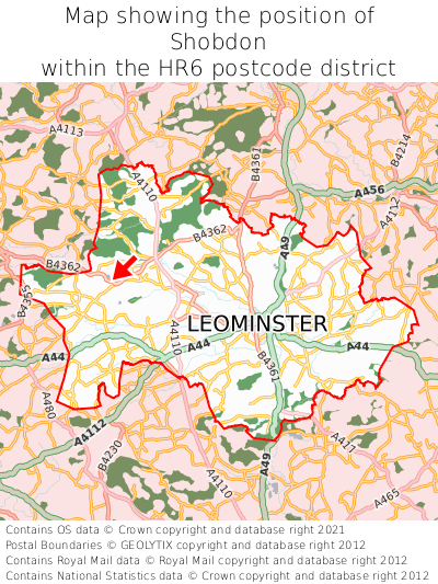 Map showing location of Shobdon within HR6