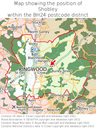 Map showing location of Shobley within BH24