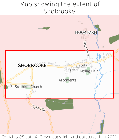 Map showing extent of Shobrooke as bounding box