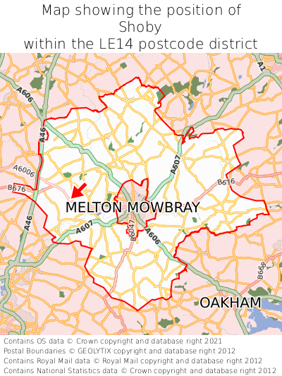 Map showing location of Shoby within LE14