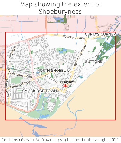 Map showing extent of Shoeburyness as bounding box