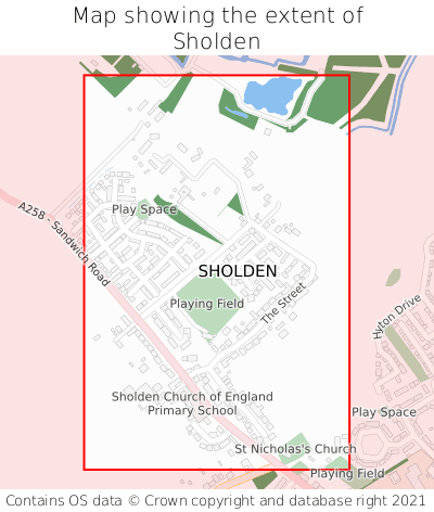 Map showing extent of Sholden as bounding box