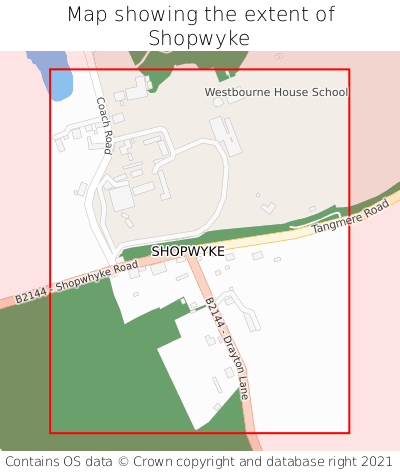 Map showing extent of Shopwyke as bounding box