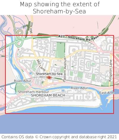 Map showing extent of Shoreham-by-Sea as bounding box
