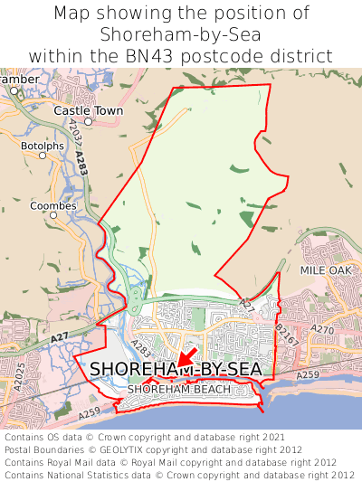 Map showing location of Shoreham-by-Sea within BN43