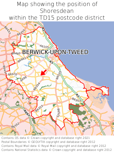 Map showing location of Shoresdean within TD15