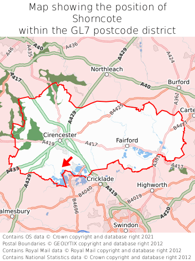 Map showing location of Shorncote within GL7