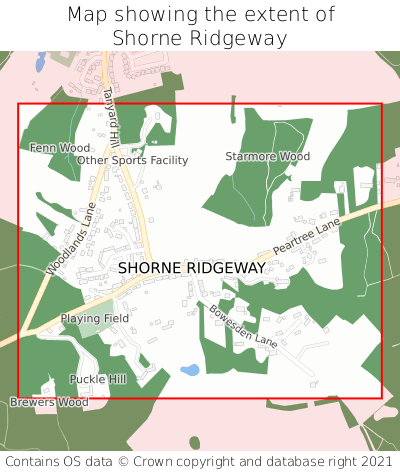 Map showing extent of Shorne Ridgeway as bounding box