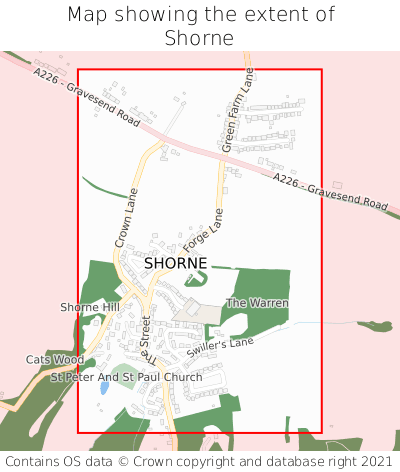 Map showing extent of Shorne as bounding box