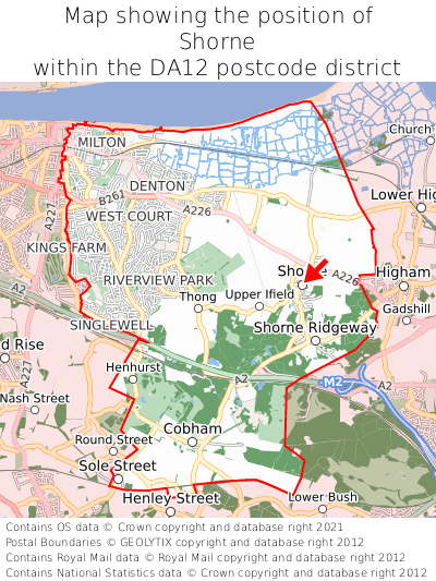 Map showing location of Shorne within DA12