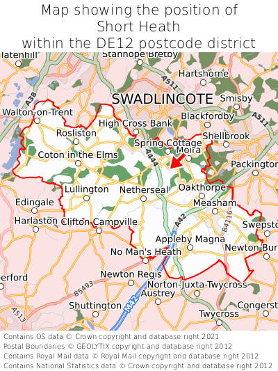 Map showing location of Short Heath within DE12