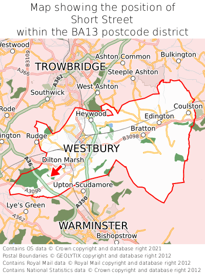 Map showing location of Short Street within BA13