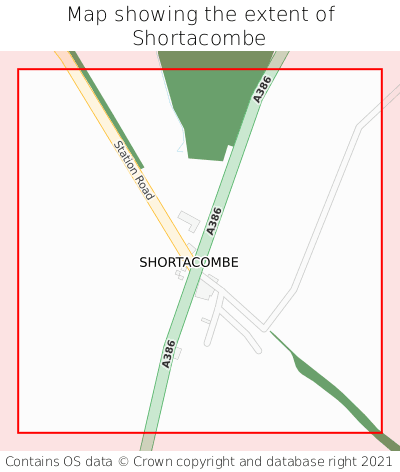 Map showing extent of Shortacombe as bounding box