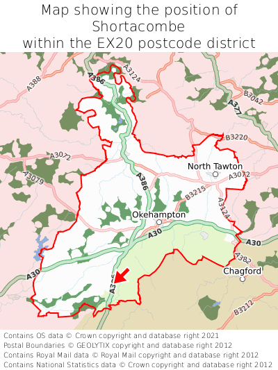 Map showing location of Shortacombe within EX20