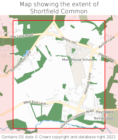 Map showing extent of Shortfield Common as bounding box