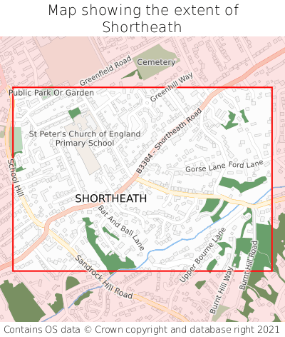 Map showing extent of Shortheath as bounding box