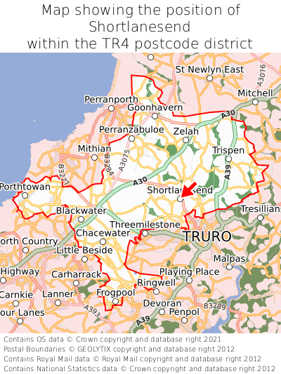 Map showing location of Shortlanesend within TR4