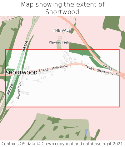 Map showing extent of Shortwood as bounding box