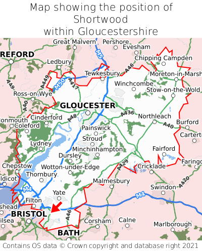 Map showing location of Shortwood within Gloucestershire