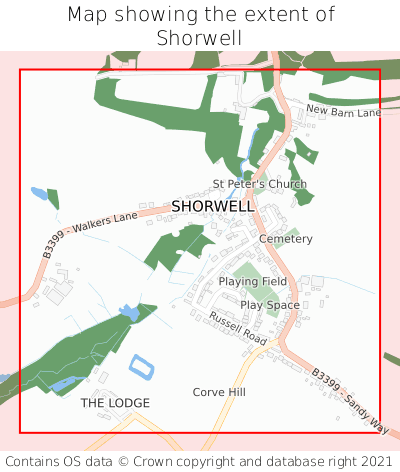 Map showing extent of Shorwell as bounding box