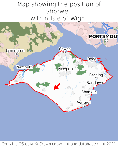 Map showing location of Shorwell within Isle of Wight