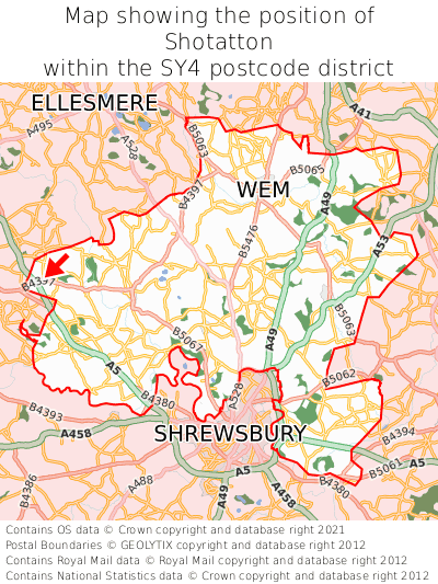 Map showing location of Shotatton within SY4