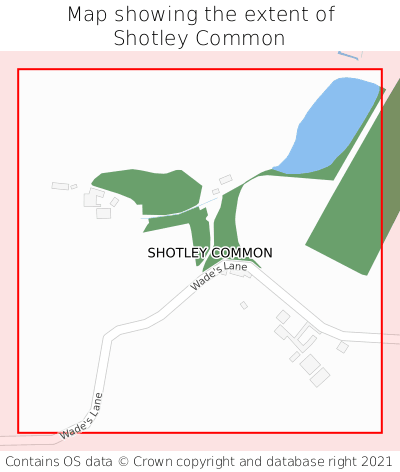 Map showing extent of Shotley Common as bounding box