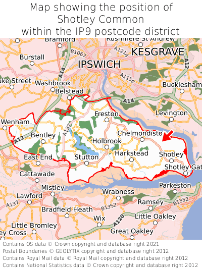 Map showing location of Shotley Common within IP9