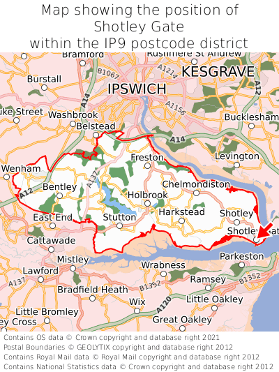 Map showing location of Shotley Gate within IP9