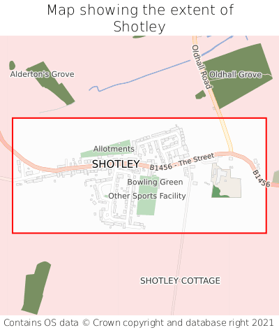 Map showing extent of Shotley as bounding box