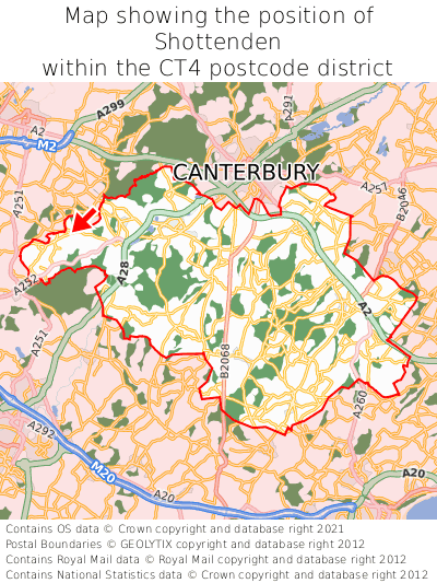 Map showing location of Shottenden within CT4