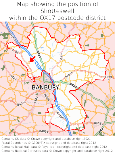 Map showing location of Shotteswell within OX17