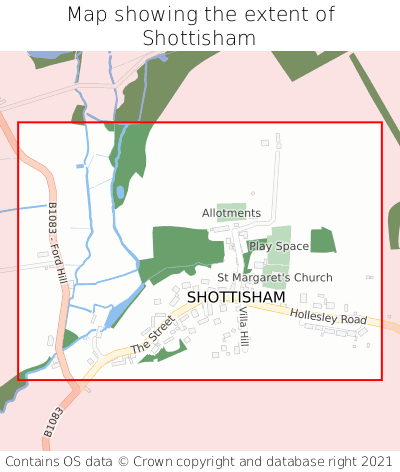 Map showing extent of Shottisham as bounding box
