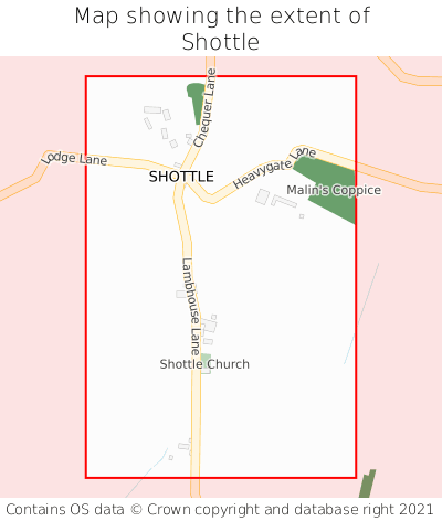 Map showing extent of Shottle as bounding box