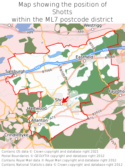 Map showing location of Shotts within ML7