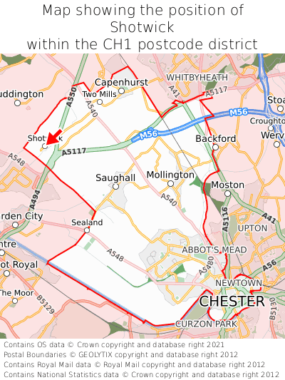 Map showing location of Shotwick within CH1