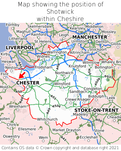 Map showing location of Shotwick within Cheshire