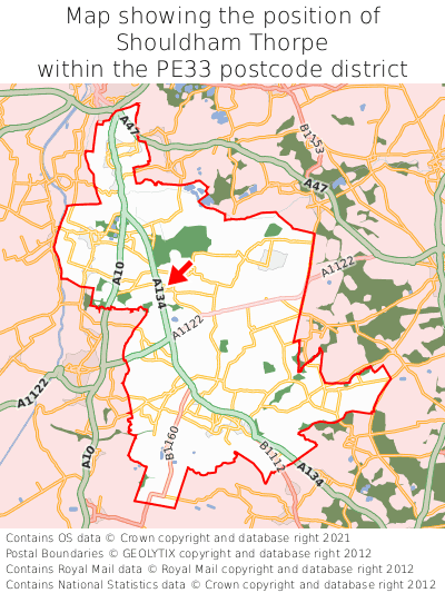 Map showing location of Shouldham Thorpe within PE33